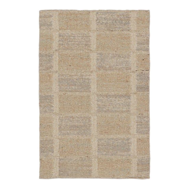 Rug & Kilim’s Custom Scandinavian Kilim in Brown and Gray Geometric Patterns For Sale