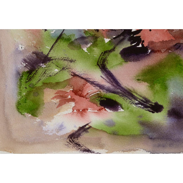 1980s Purple and Green Abstract Watercolor by Les Anderson For Sale - Image 5 of 5