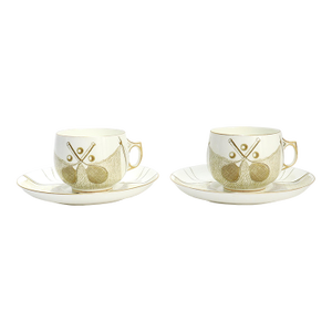 Pair of Antique Georg Jones & Sons Porcelain Tennis-Themed Tea Cups & Saucers