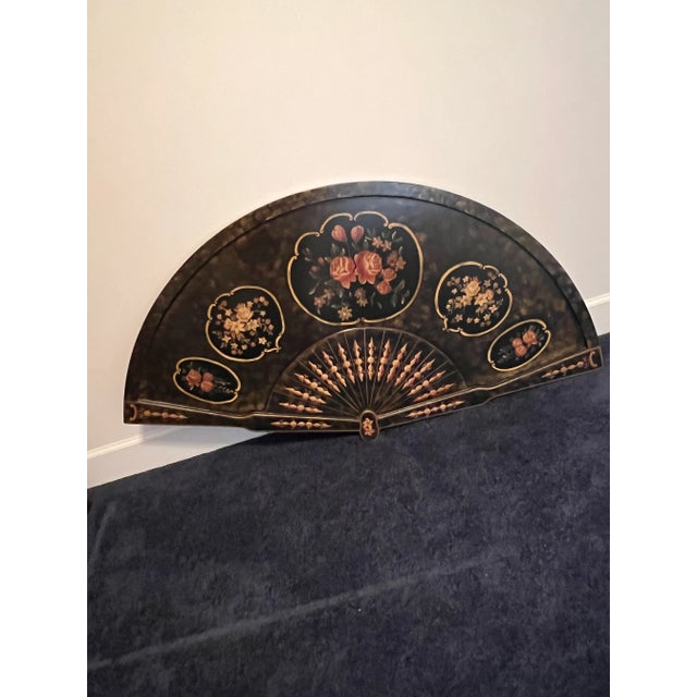 Large Wooden Hand Painted Fan Shaped Wall Art For Sale In Jacksonville, FL - Image 6 of 6