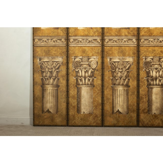 Neoclassical Style Folding Screen Room Divider with Architectural Motifs For Sale - Image 9 of 11