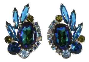 1960s Vintage Juliana Earrings With Blue Rhinestones, A Pair