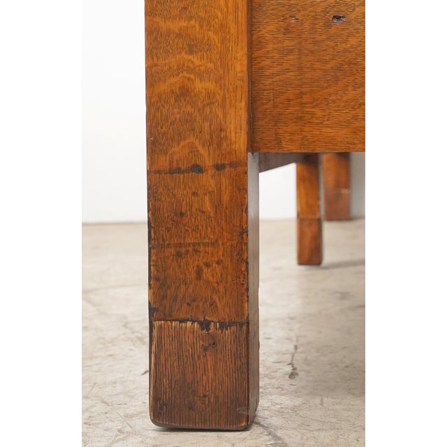 Mid 20th Century Reclaimed Mission 86.125 In. Golden Oak Red Vinyl Bench For Sale - Image 10 of 15