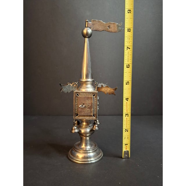 Vintage Israeli 925 Sterling Silver Havdalah Besamim Spice Tower & Bells 141 G For Sale - Image 16 of 18