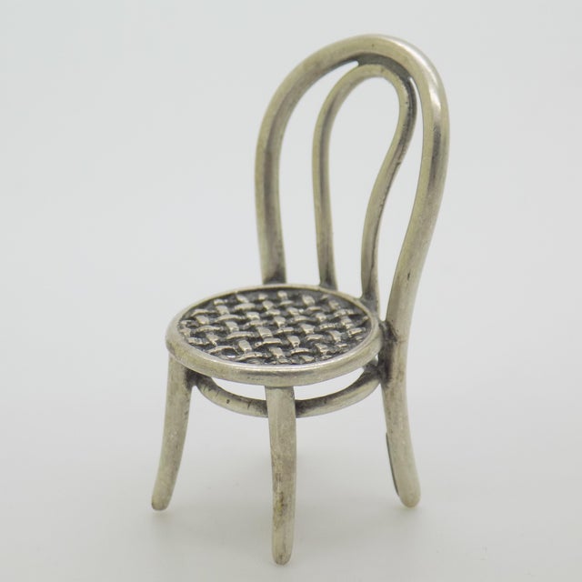 Vintage Italian Handmade Silver 800 Straw Chair Miniature, Arezzo, 1980s For Sale - Image 3 of 12