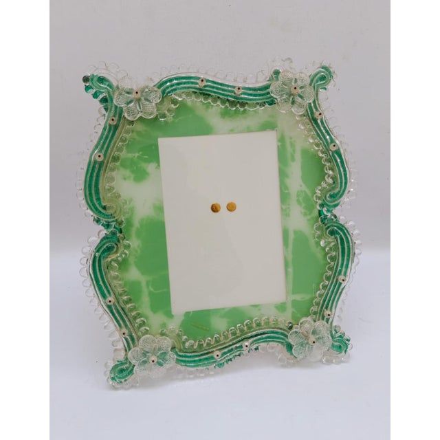 Green Venetian Murano Glass Photo Frame with Flower Application, 1980s For Sale - Image 8 of 8