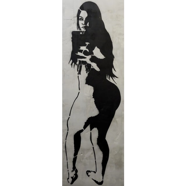 Thrashbird Art - Kim Kardashian taking a Selfie - Stencil & Mix media Painting no frame concrete Canvas size 24 x 49"...