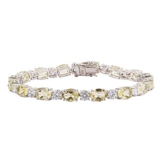 Contemporary 14.8 CTW Oval Lemon Topaz & Round Zircon Sterling Silver Tennis Bracelet For Sale