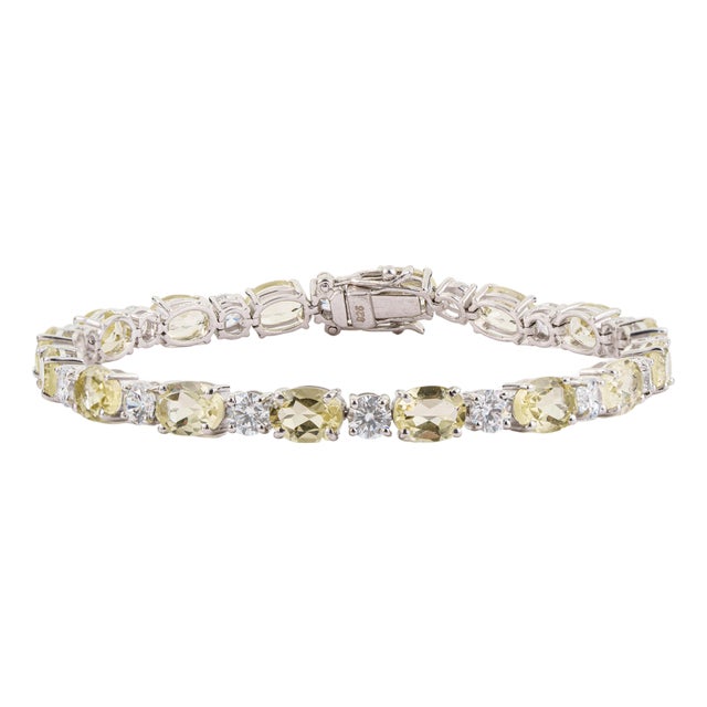 Contemporary 14.8 CTW Oval Lemon Topaz & Round Zircon Sterling Silver Tennis Bracelet For Sale