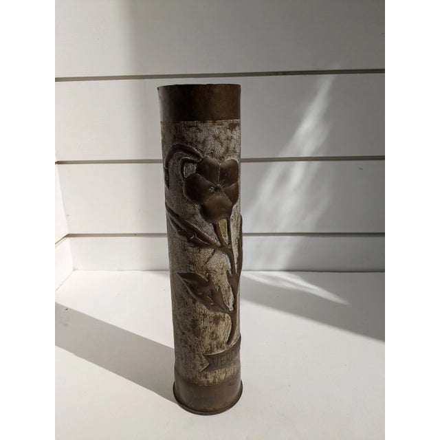 American Mid 20th Century WII Trench Art Floral Shell Vase For Sale - Image 3 of 10