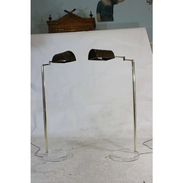 1960 Vintage Bauer Lamp Co. Swing-Arm Pair Pharmacy Floor Lamp Plexi Base-With Built in Rheostat Dim - a Pair For Sale - Image 10 of 11