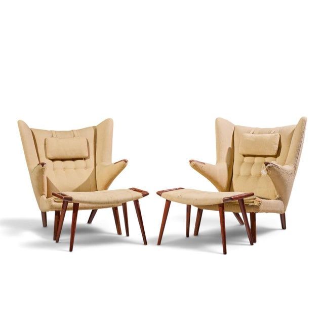 Mid-Century Modern Hans Wegner for Ap Stolen Ap19 Mid Century Papa Bear Chair and Ottoman - Pair For Sale - Image 3 of 16
