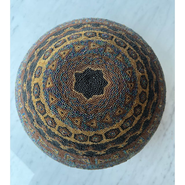 Tribal Vintage Beaded Basket With Lid For Sale - Image 3 of 7