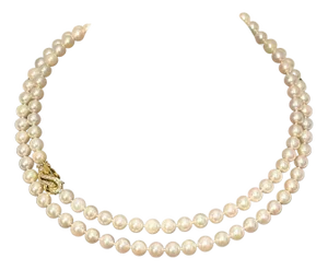 Vintage Cultured Akoya Pearl Strand Necklace Opera Length with Diamond Clasp