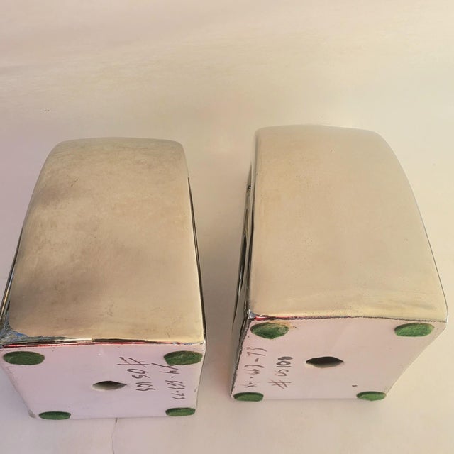 Jaru Pair Vintage Jaru Post Modern Geometric Chrome Ceramic Bookends Set of 2 For Sale - Image 4 of 7