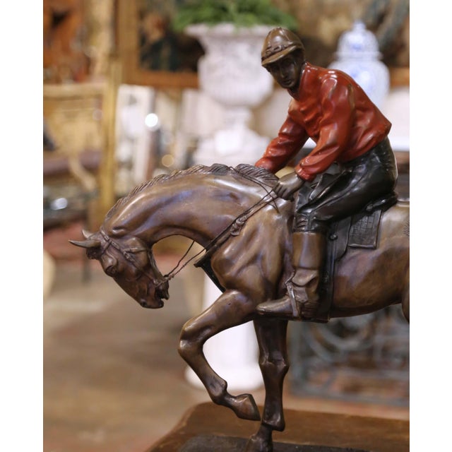 Metal 19th Century French Spelter Sculpture of Jockey on Horseback Signed p.j. Mène For Sale - Image 7 of 12