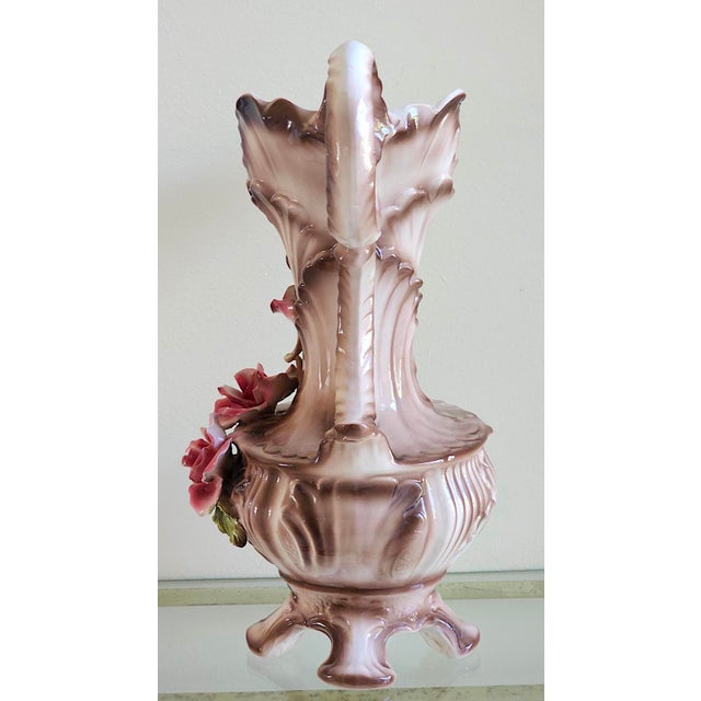 Ceramic Vintage Italian Capodimonte Porcelain Floral Pitcher Ewer / Vase For Sale - Image 7 of 18