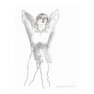1960s Lillian Manney Stretching Male Nude Watercolor For Sale