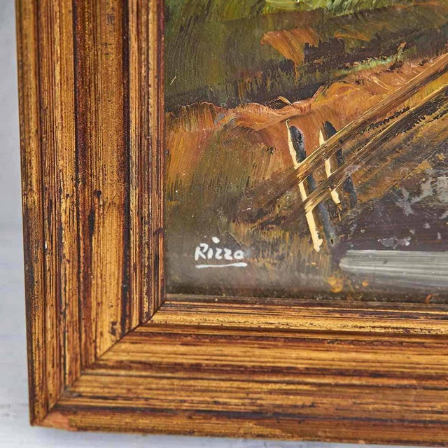 Charming Vintage Landscape Painting on Board by Rizzo