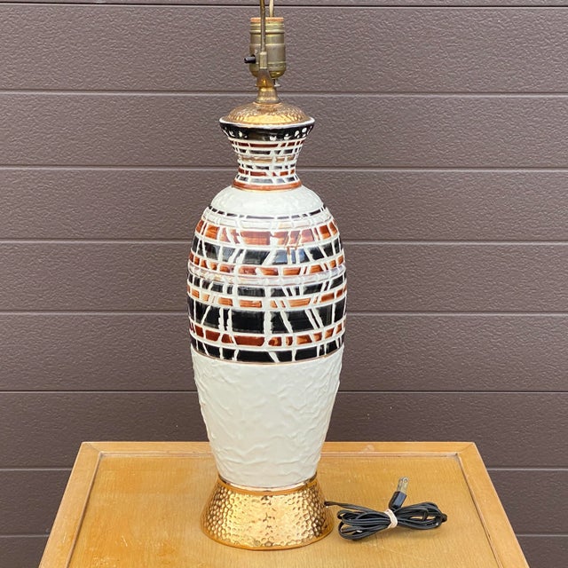 Mid 20th Century Mid-Century Modern Incised Ceramic Table Lamp For Sale - Image 5 of 13
