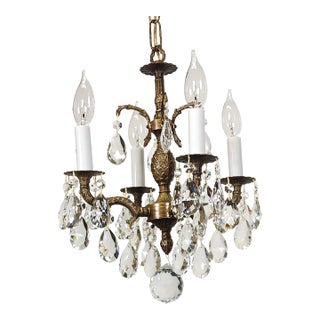 Antique Darlingest Baby Brass Pineapple Dark Patina Cut Lead Crystal Chandelier For Sale