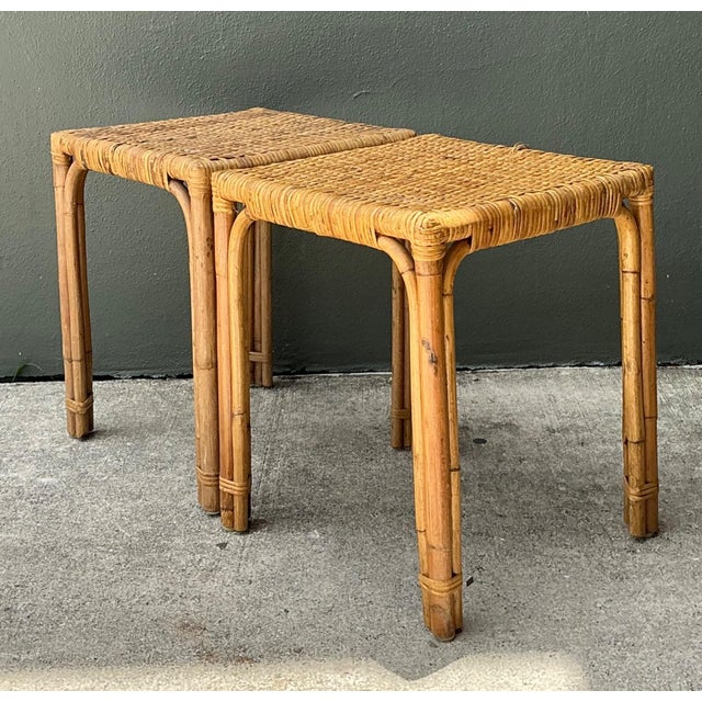 Vintage Woven Rattan Side Tables - Pair For Sale - Image 16 of 16