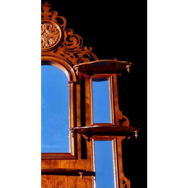 Wood 1990s Pierced Carved Wood Multi Shelf Wall with Central Arched Mirror For Sale - Image 7 of 16