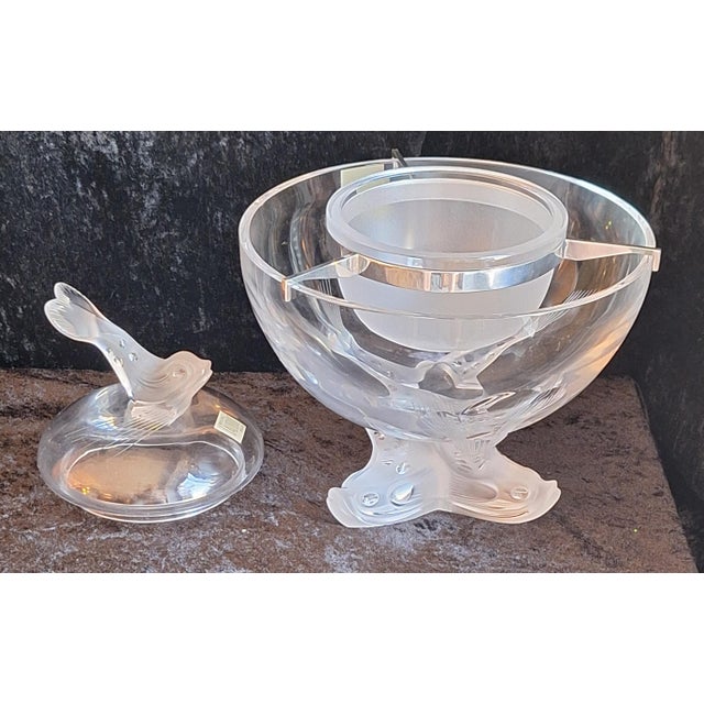 Metal Caviar Dish Igor in Partially Frosted Crystal Glass by Lalique, 1990s For Sale - Image 7 of 14
