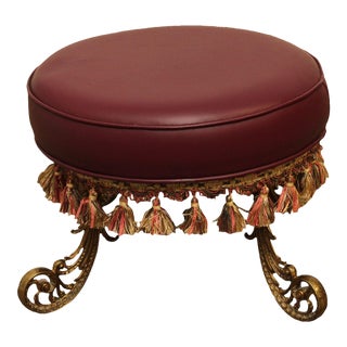 Victorian Style Brass Leg Round Footstool For Sale