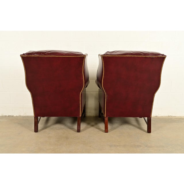 Hancock & Moore Chippendale Wingback Leather Lounge Chairs | Pair For Sale - Image 12 of 14