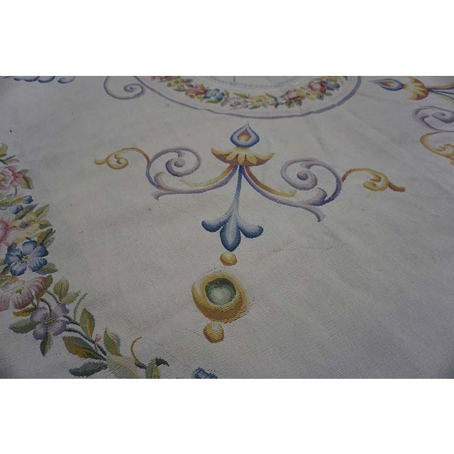 Exquisite Border Floral With White-Cream Background Color Oval French Neo Classical Aubusson Rug For Sale - Image 4 of 11