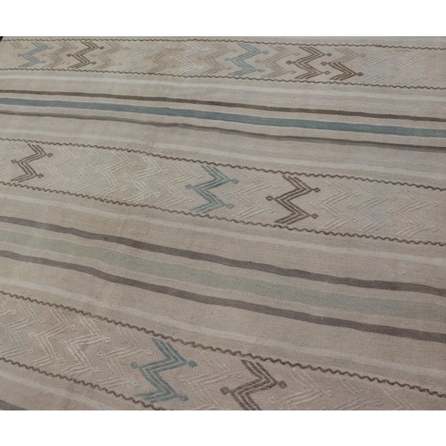 Vintage Turkish Flat-Weave Muted Colored Kilim in Taupe, Brown and Light Blue For Sale - Image 9 of 12