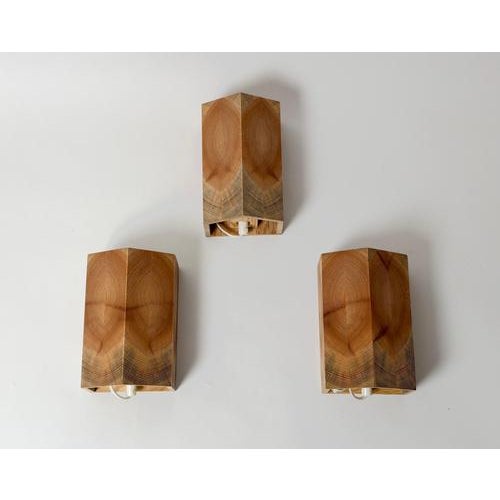 Swedish Sculptural Pine Wall Sconces, 1980s, Set of 3 For Sale - Image 4 of 18