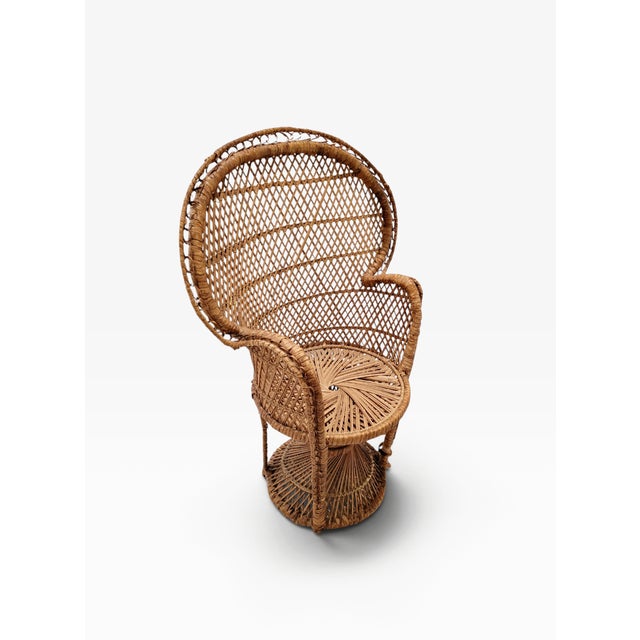 Wood Vintage Rattan Junior Emmanuelle Wicker Peacock Throne Chair, 1960s For Sale - Image 7 of 13