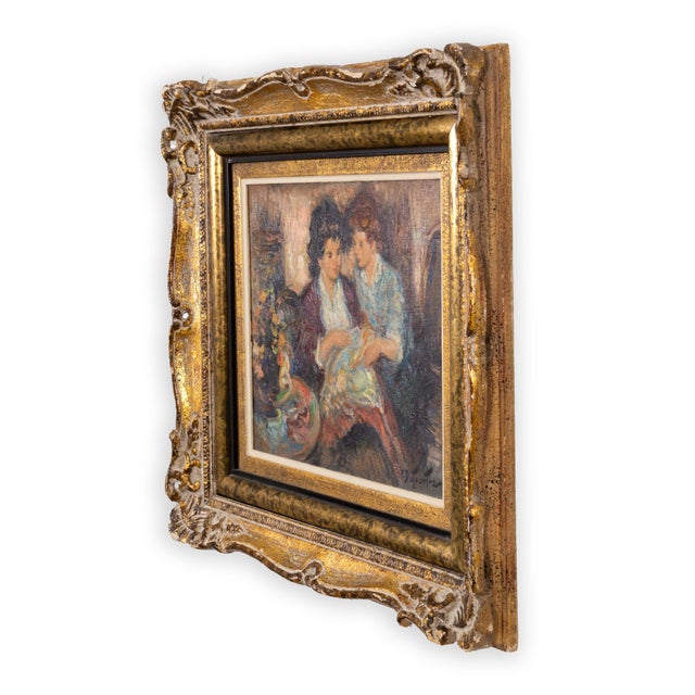 Textile Pierre Eugène Duteurtre Mother & Child #1 Signed Impressionist Oil Painting For Sale - Image 7 of 10