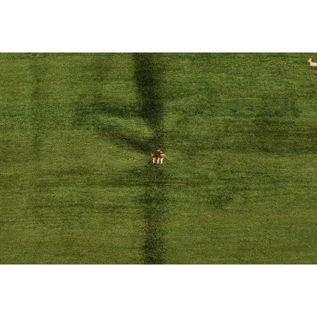 2000 - 2009 Gabbeh Rug 5’1” X 6’6” Green Wool Vintage Tribal Hand-Knotted Carpet For Sale - Image 5 of 13