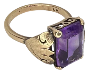 Art Deco 14k Gold Emerald-Cut Amethyst Ring