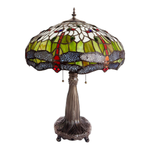Vintage Tiffany Style Stained Glass Dragonfly Table Lamp