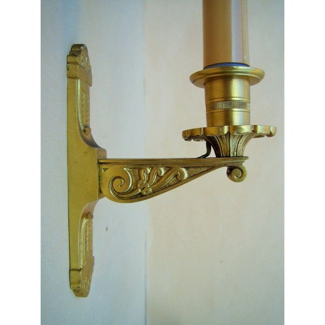 1950's French Empire Style Small Gold Bronze Signed Documented Wall Sconces by Maison Bagues a - Pair For Sale - Image 10 of 12