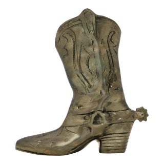 Vintage Brass Boot With a Moveable Spur For Sale