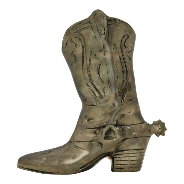 Vintage Brass Boot With a Moveable Spur For Sale