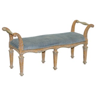 18th Century Polychrome Painted Window Seat with Ornate Floral Carvings For Sale