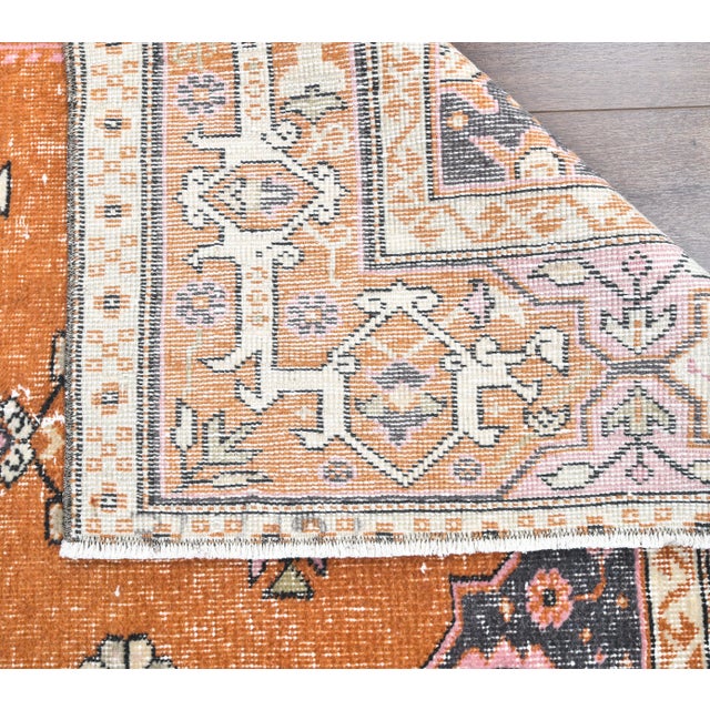 Textile Turkish Vintage Handmade Wool Orange Rug For Sale - Image 7 of 8