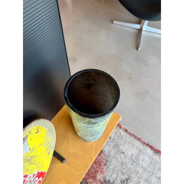 Vintage Murano Scavo Corroso Glass Cylinder Vase Acid Green and Yellow For Sale - Image 11 of 15