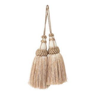 Tan and White Key Tassels With Looped Ruche Trim - a Pair For Sale