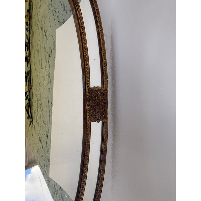 Gold Antique French Style Ormolu Vanity Mirror Tray With Etched Filigree Handles For Sale - Image 8 of 11