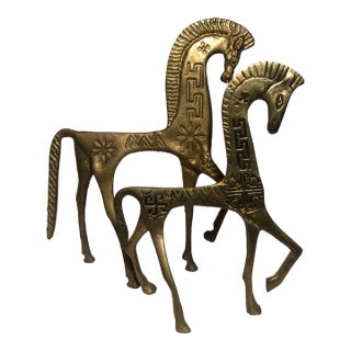 Mid Century Frederic Weinberg Style Brass Etruscan Horses - Set of 2 For Sale