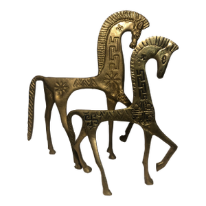 Mid Century Frederic Weinberg Style Brass Etruscan Horses - Set of 2