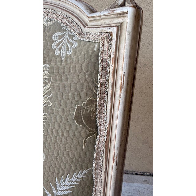 Pair of Vintage Louis XVI Style Painted Dining Chairs With Sage & Blush Jacquard Upholstery For Sale - Image 10 of 10
