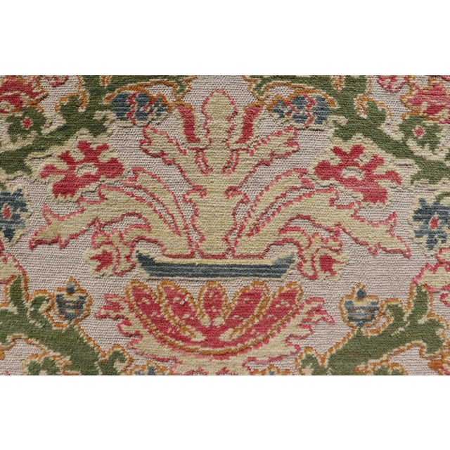 Antique Spanish Gallery Rug With Coral, Olive, and Cream Floral Design For Sale - Image 9 of 15